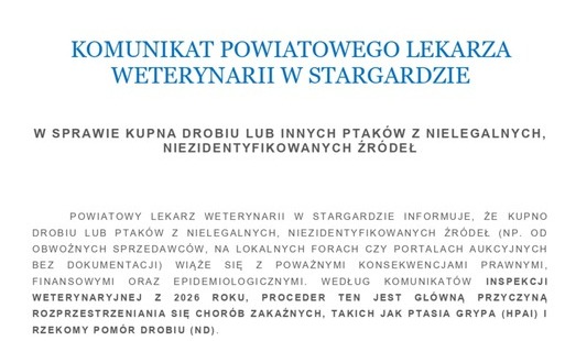 KOMUNIKAT POWIATOWEGO LEKARZA WETERYNARII W STARGARDZIE