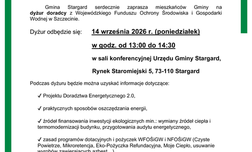 Dyżur doradcy energetycznego w Gminie Stargard